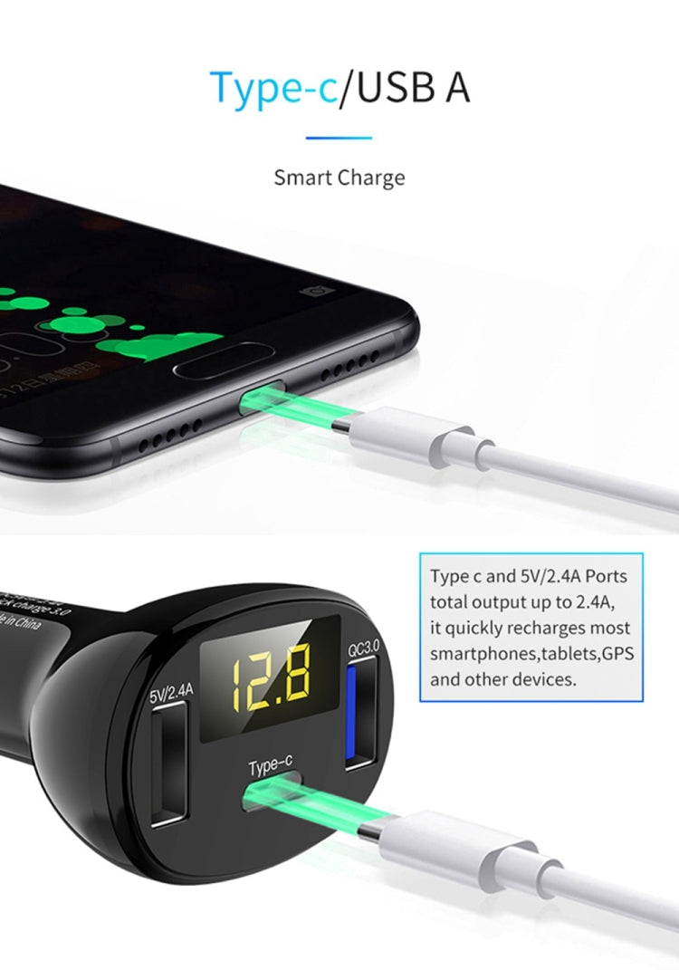 C02 Car Power Adapter in-car Phone Charger Type-C Fast Charger QC3.0 Dual USB Ports DC5V 2.4A 12V 24V Cigarette Lighter Power Supply, C02 – Fast Charging, TPU