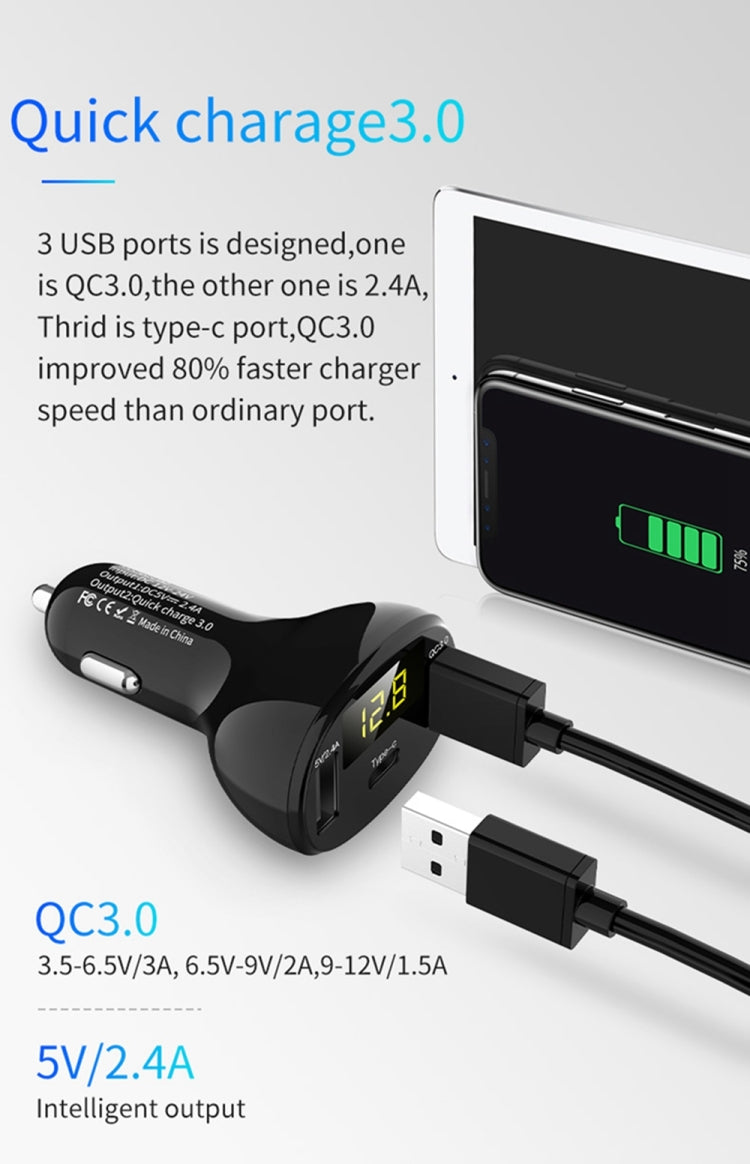 C02 Car Power Adapter in-car Phone Charger Type-C Fast Charger QC3.0 Dual USB Ports DC5V 2.4A 12V 24V Cigarette Lighter Power Supply, C02 – Fast Charging, TPU