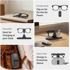 BOBOVR CG2 For Meta Ray-Ban Wayfarer Smart AI Glass 3 in 1 Charging Station – Magnetic, Leather