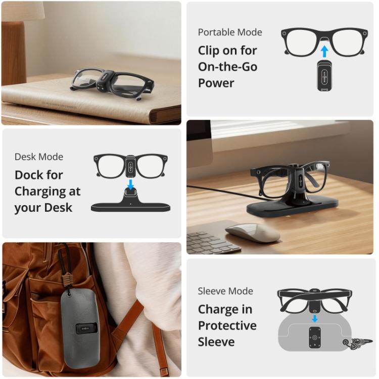 BOBOVR CG2 For Meta Ray-Ban Wayfarer Smart AI Glass 3 in 1 Charging Station – Magnetic, Leather