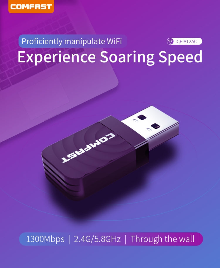 COMFAST CF-812AC USB WiFi Adapter-1300 Mbps USB di Rete Wireless wiFi, CF-812AC – Durable Build, Easy to Use