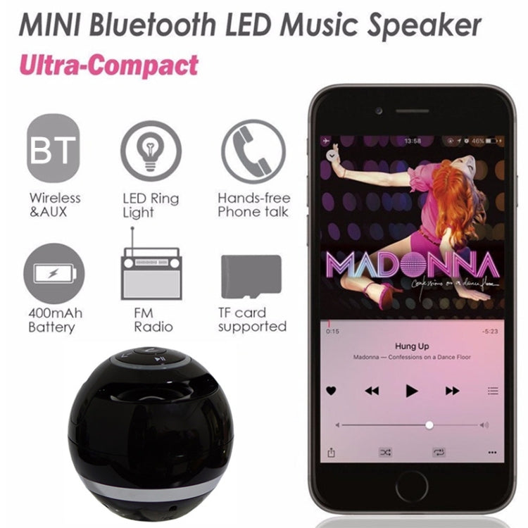 A18 Bluetooth Speaker – Ball Bluetooth Speaker with LED Light Portable Wireless Mini Speaker...