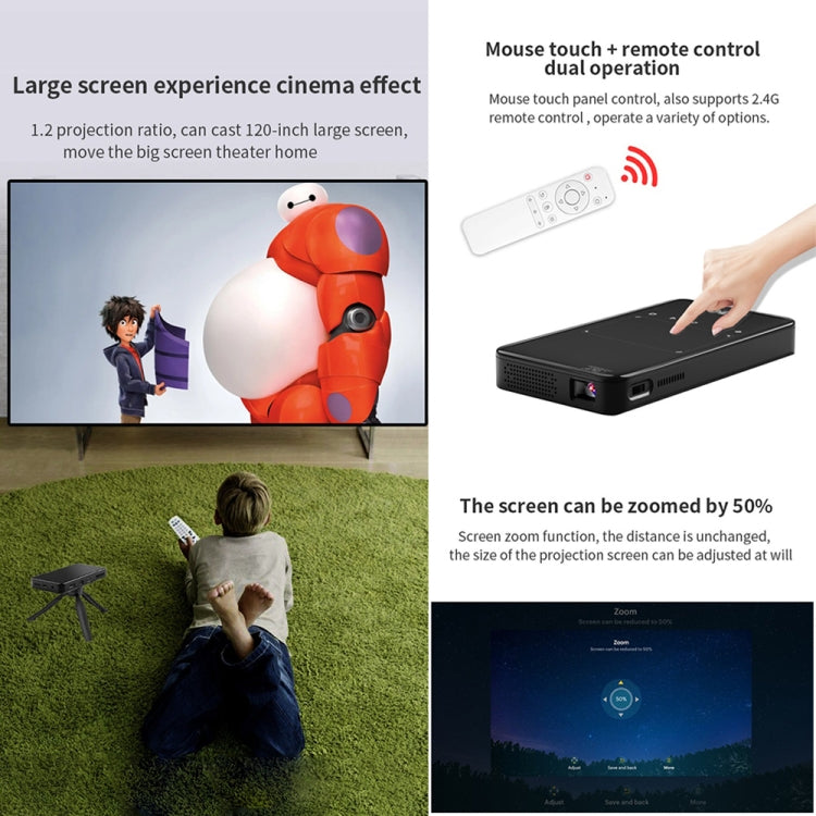 X2 (1+8G) DLP Android 7.1Smart Mini Projector X2 With Sliding Lens Cover Wifi Mini Projector (Black), 1GB+8GB US Plug, 1GB+8GB EU Plug – Card Slot, TPU, 4K