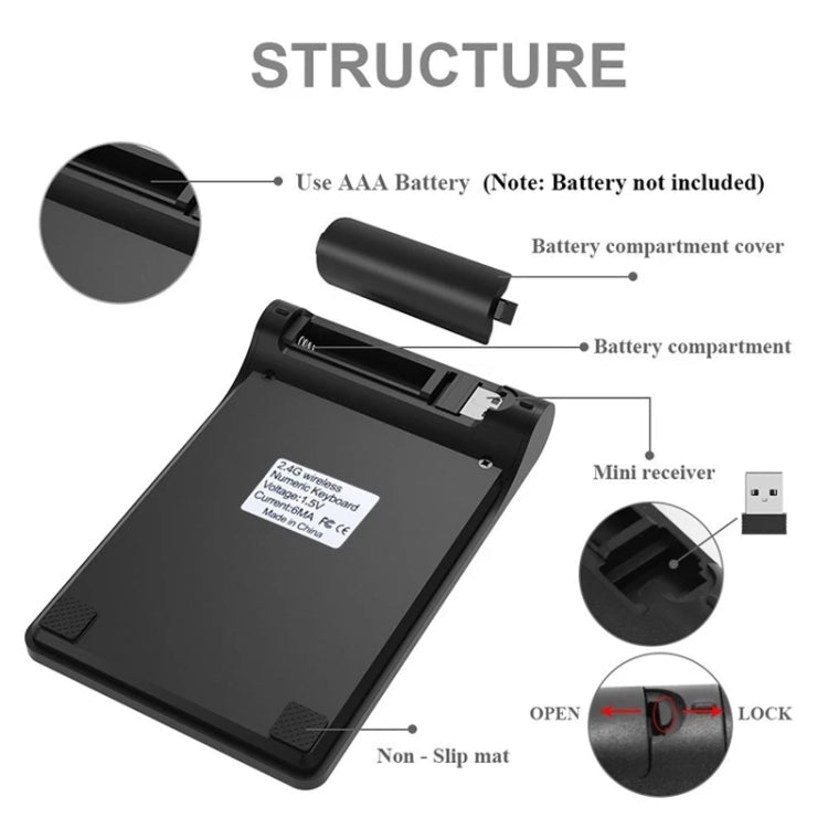 18 Keys 2.4GHz Mini USB Numeric Keypad, Wireless Black – Durable Build, Easy to Use