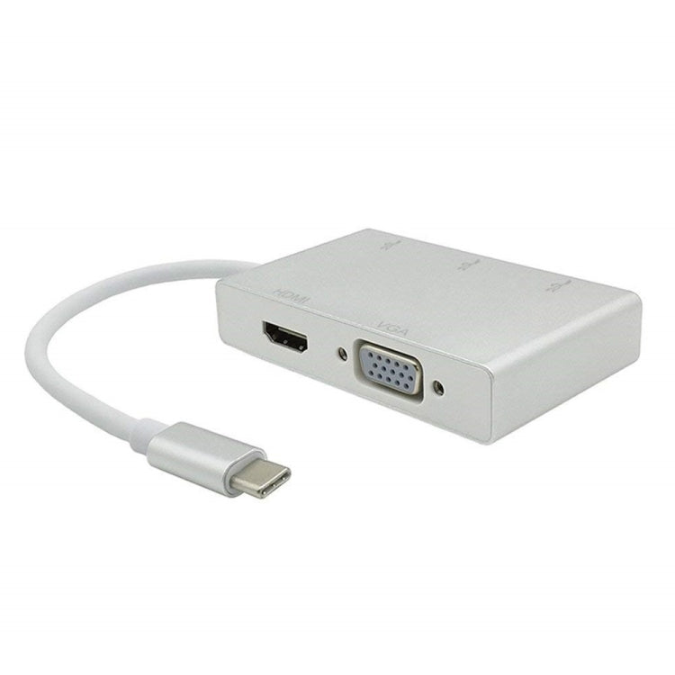USB C to HDMI VGA USB Hub Adapter 5 in 1 USB 3.1 Converter for Laptop for MacBook,ChromeBook Pixel,Huawei MateBook, HDMI+VGA+3xUSB3.0 to Type-C – Aluminum Alloy, TPU