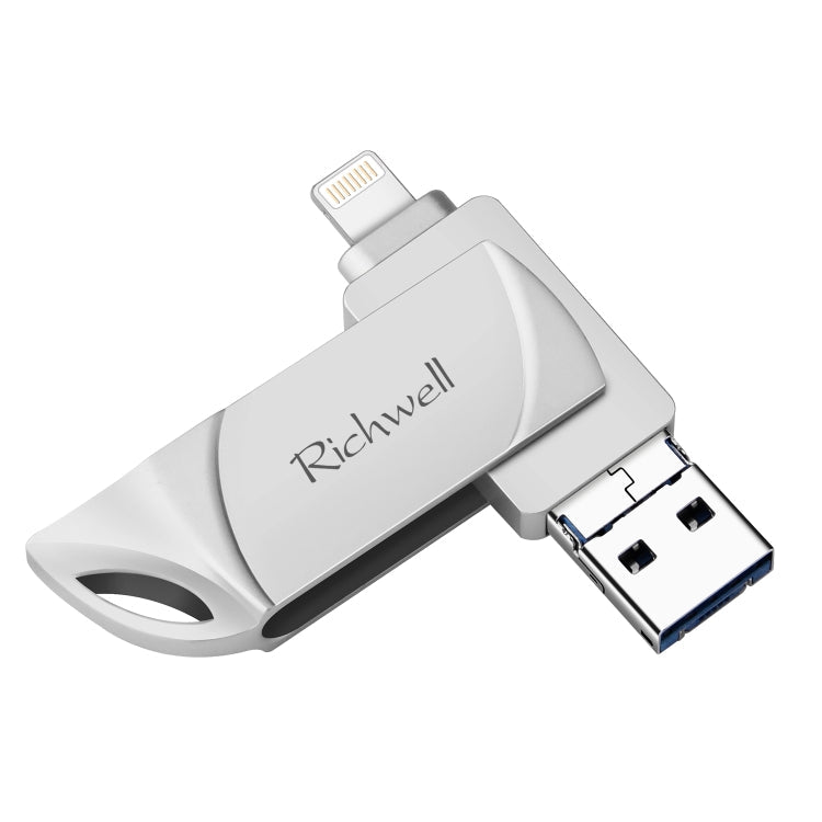 Richwell DXZ128 USB Flash Disk 128G 3 in 1 Micro USB + 8 Pin + USB 3.0 Compatible IPhone & IOS, Black, Silver, Rose Gold – Durable Build, Easy to Use Silver
