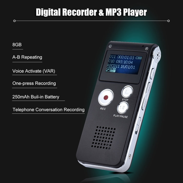 SK-012 8GB Voice Recorder USB Professional Dictaphone Digital Audio With WAV MP3 Player VAR Function Record, SK-012 8GB