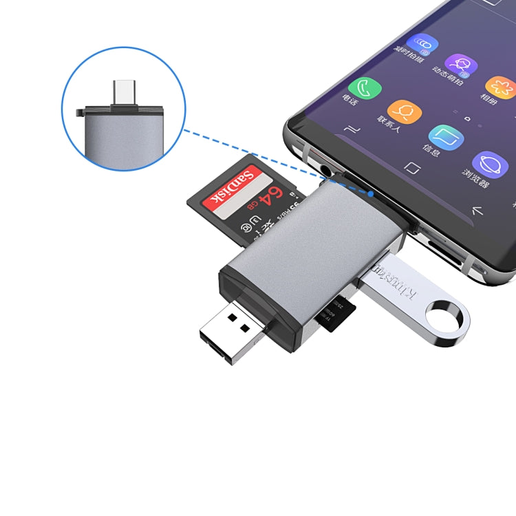 Typce-C+USB+Micro USB OTG Card Reader – Lanyard, Card Slot