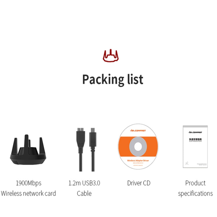Comfast CF-958AC High Power PA Wifi Adapter 1900Mbps Gigabit E-Sports Network Card 2.4Ghz+5.8Ghz USB 3.0 PC Lan Dongle Receiver – Durable Build, Easy to Use