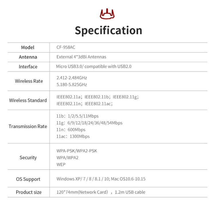 Comfast CF-958AC High Power PA Wifi Adapter 1900Mbps Gigabit E-Sports Network Card 2.4Ghz+5.8Ghz USB 3.0 PC Lan Dongle Receiver – Durable Build, Easy to Use