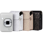 Richwell Brushed Camera Case PU Leather Case for Fujifilm Instax Mini Liplay Instant Camera, Black, White, Gold