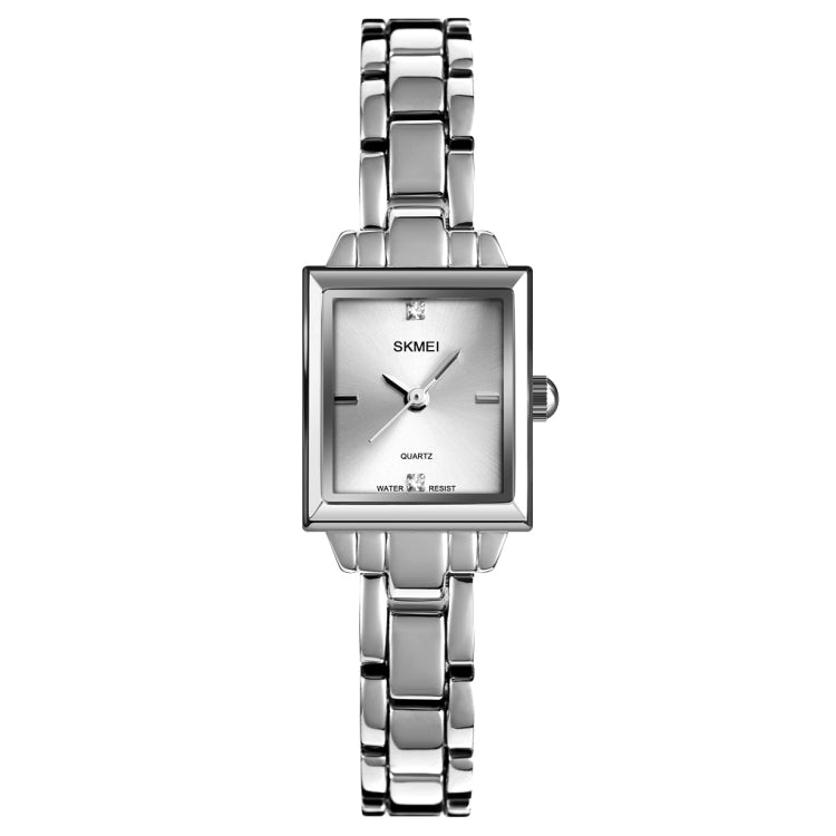SKMEI 1407 Business Fashion Watch with Diamonds Delicate and Elegant Square Zinc Alloy Quartz Watch for Women, Silvery Silvery