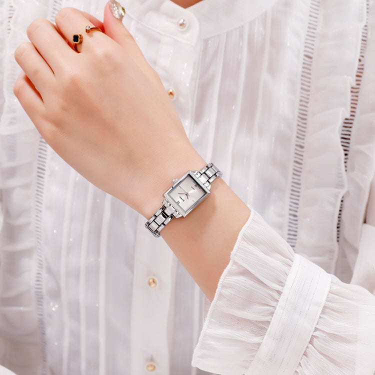 SKMEI 1407 Business Fashion Watch with Diamonds Delicate and Elegant Square Zinc Alloy Quartz Watch for Women, Silvery