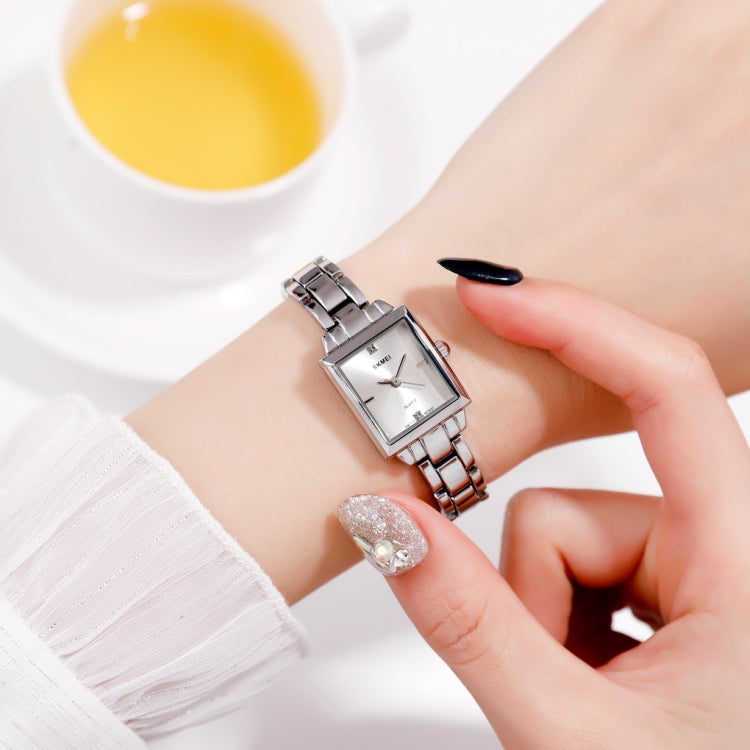 SKMEI 1407 Business Fashion Watch with Diamonds Delicate and Elegant Square Zinc Alloy Quartz Watch for Women, Silvery