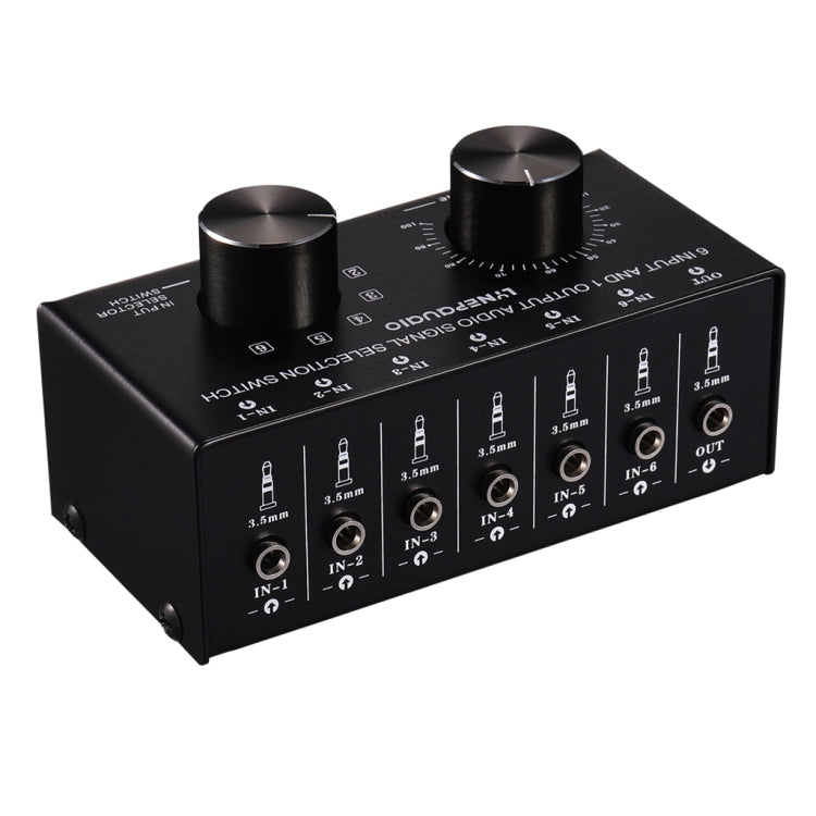 B017 6 Input 1 Output Audio Signal Selection Switcher Output Volume Adjustment Control 3.5mm Interface Default Title