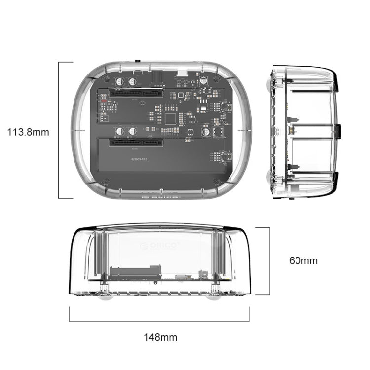ORICO 6239C3 2.5/3.5inch 2 Bay Transparent Type-C Hard Drive Dock – TPU