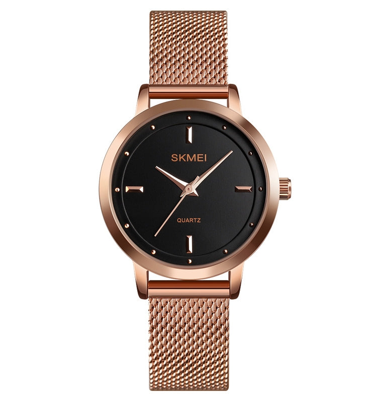 SKMEI 1528 Simple Fashion Lady Watch Casual Netting Scale Rose Gold