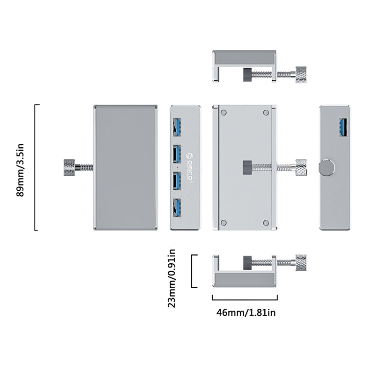 ORICO MH4PU-P Aluminum Alloy 4 Port USB3.0 Clip-type HUB, MH4PU-P(Silver) – Aluminum Alloy, TPU