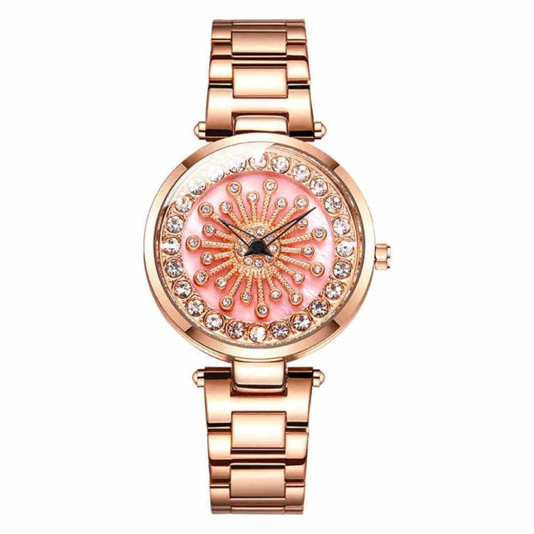 SANDA 1017 Lady Watch All Over The Sky Star 360 Degree Rotating Watch Diamond Steel Band Women Watch Rose Gold