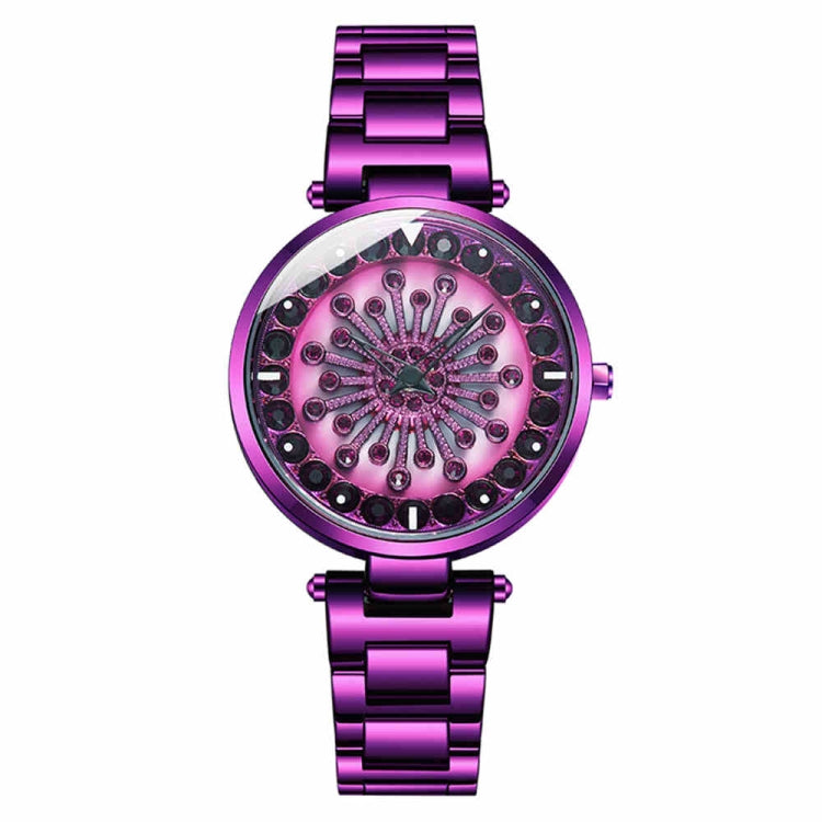SANDA 1017 Lady Watch All Over The Sky Star 360 Degree Rotating Watch Diamond Steel Band Women Watch Purple