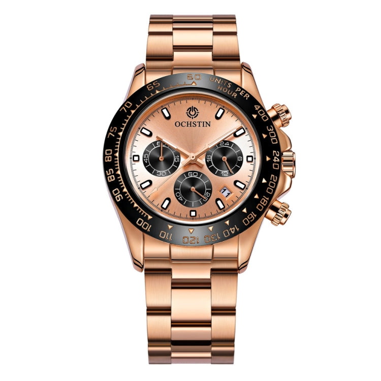 OCHSTIN Augusten 6103B Multi Function Quartz Watch Sports luminous Waterproof Watch Calendar Steel Band Men Watch Rose Gold