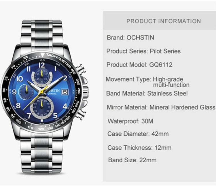 OCHSTIN 6112 Men Multi Function Watch Fashion Sports Business Calendar Luminous Men Watch Quartz Watch Steel Watch