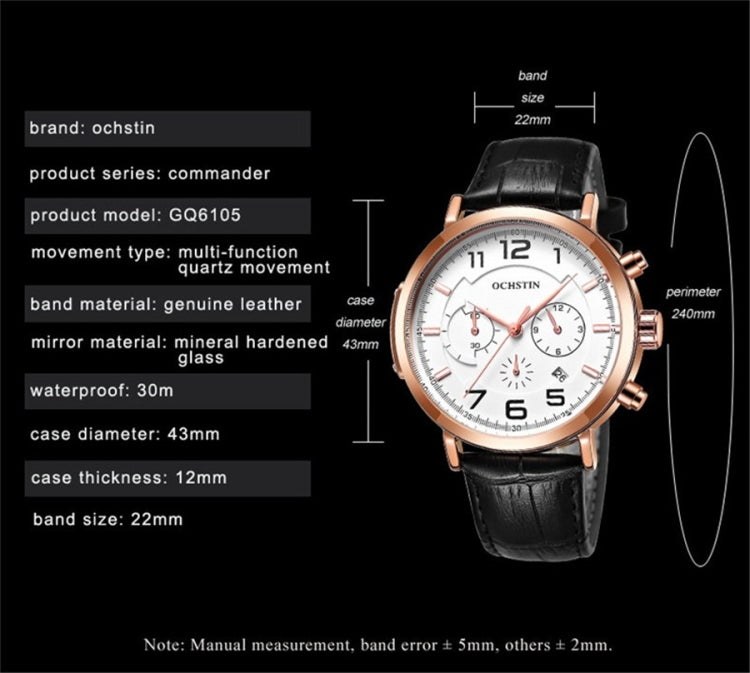 Ochstin 6105 Multi Function Watch Business Leisure Men Watch Waterproof Timing Quartz Watch Belt Watch