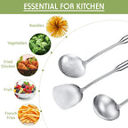 Stainless Steel Kitchen Utensils Set – Includes Wok Spatula (Turner) & Skimmer, Ladle, Heat-Resistant for Everyday Cooking Convenience