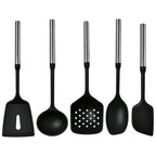 Stainless Steel Handle Silicone Kitchen Utensil Set – Cooking Utensils for Non-Stick Cookware – Spatula, Ladle, Turner & More – Available in Multiple Sets (5 Pieces / 6 Pieces) 5 Pieces (Standard)