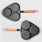 Three Hole Cast Iron Fried Egg Pan With Wooden Handle Breakfast Pancake Pan Nonstick Egg Pan