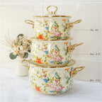 Retro Floral Enamel Soup Pot with Lid | Gas & Induction | 4 Designs | 2L–5.5L