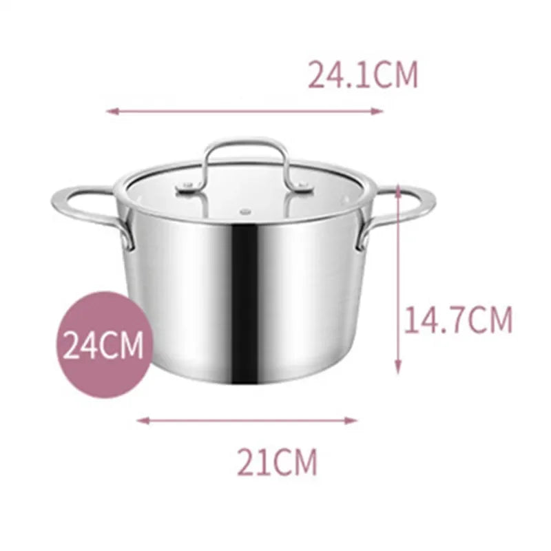304 Stainless Steel Saucepan with Stainless Steel Lid & Stock Pot with Glass Lid, Compatible with Gas & Electric Hobs, Multi-Size Cookware Available in 16cm, 18cm, 20cm, 22cm & 24cm for Everyday Cooking 24cm Stock Pot