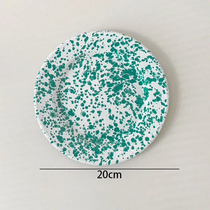Retro Enamel Dinnerware | Splash Ink Pattern | Plates, Bowls, Cups & Spoons | Assorted Designs F-plate