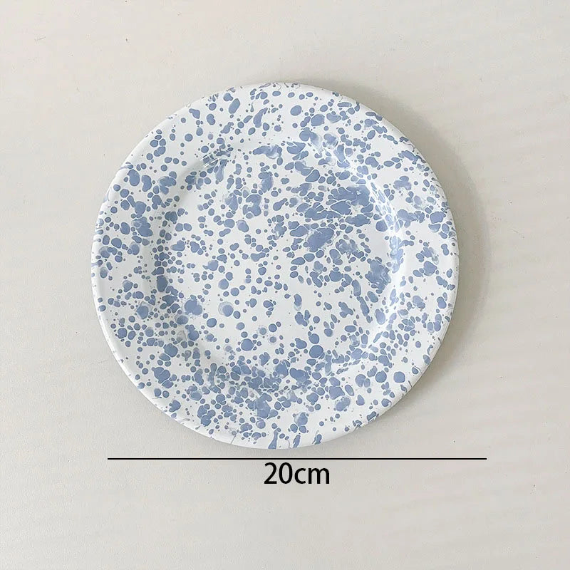 Retro Enamel Dinnerware | Splash Ink Pattern | Plates, Bowls, Cups & Spoons | Assorted Designs A-plate