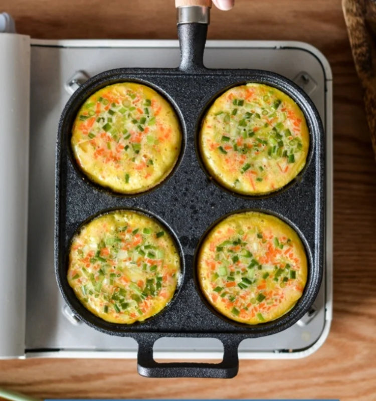 Cast Iron 4-Hole Breakfast Egg Pan – Gas & Induction Compatible | 4 Shape Options