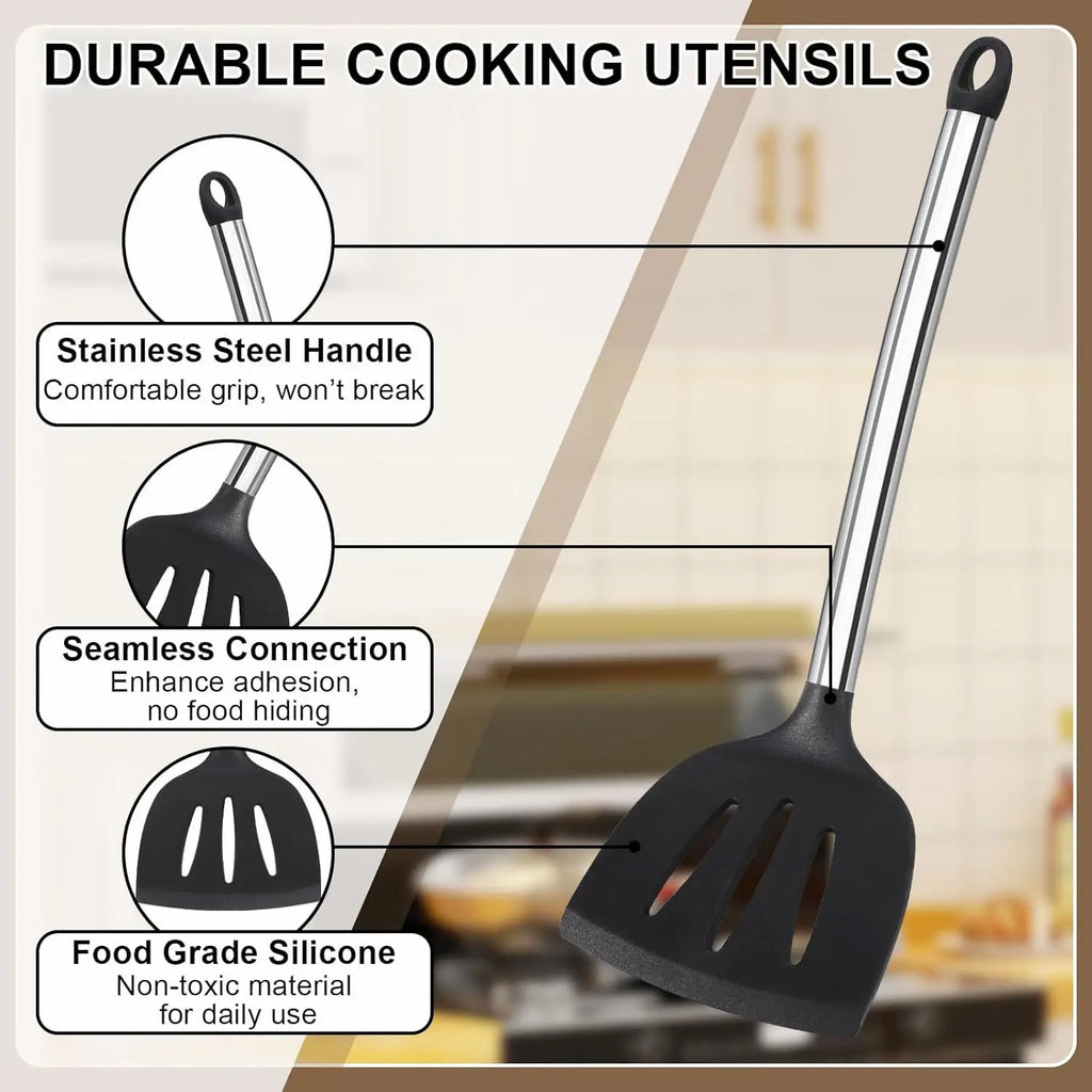 8-Piece Silicone Kitchen Utensils Set – Non-Scratch, Heat Resistant | Spatula, Spoons, Tongs & More