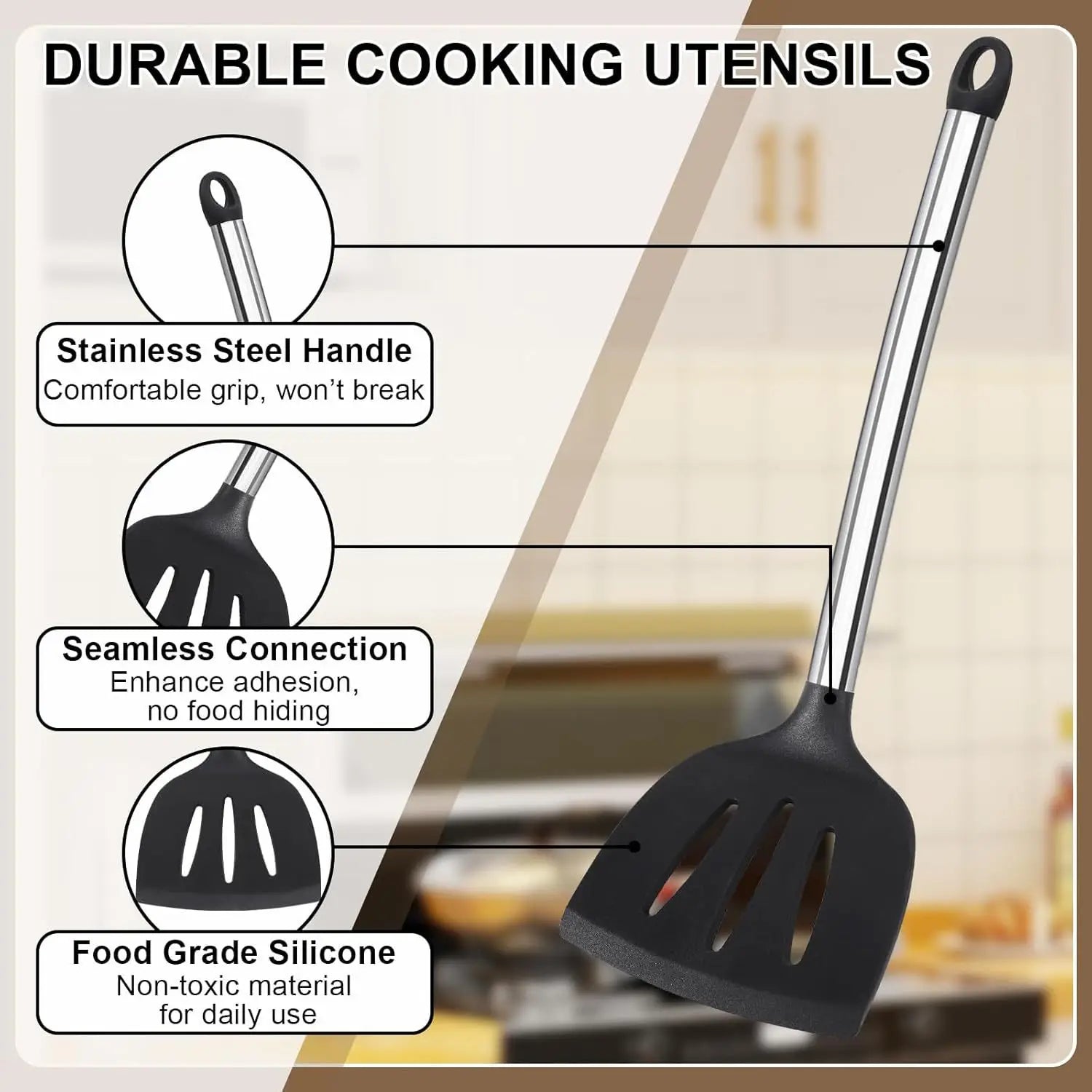 8-Piece Silicone Kitchen Utensils Set – Non-Scratch, Heat Resistant | Spatula, Spoons, Tongs & More