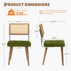 Rattan Back Dining Chair with Velvet Seat | Wooden Legs | 3 Colours