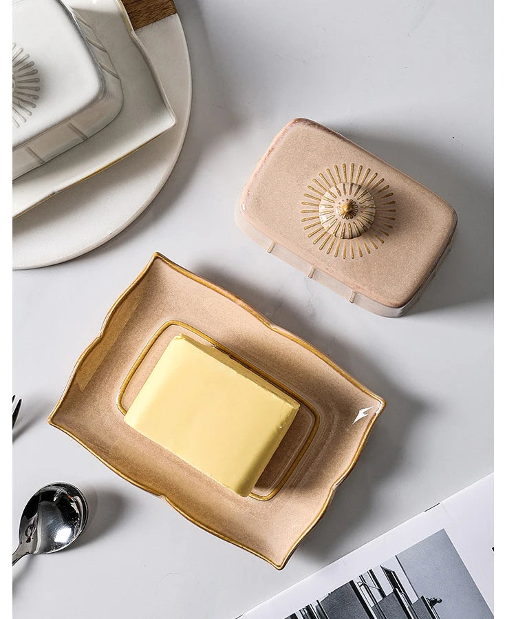 Enamel Butter & Cheese Dish with Lid | Retro Style | 19.3x14.2cm | 3 Colours