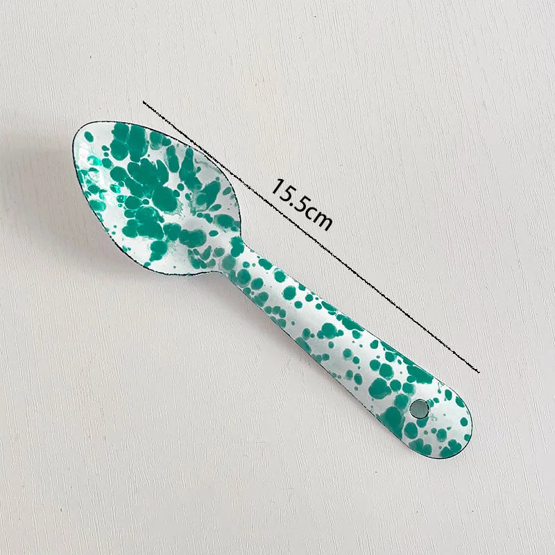 Retro Enamel Dinnerware | Splash Ink Pattern | Plates, Bowls, Cups & Spoons | Assorted Designs F-spoon