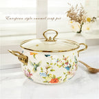 Retro Floral Enamel Stew Pot with Lid | Double Handle | 2 Designs | 2.8L–5L