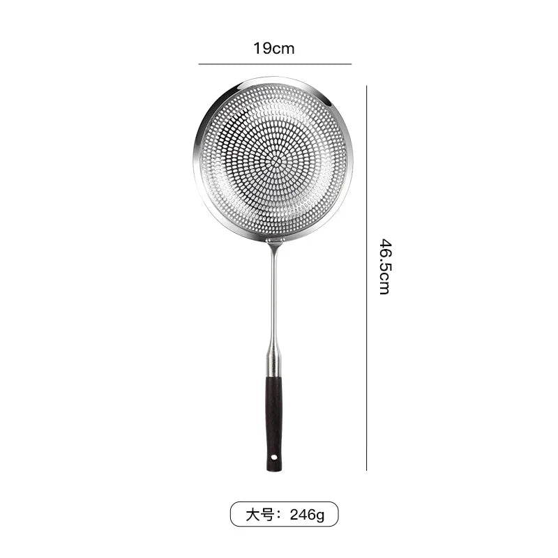 304 Stainless Steel Fine Mesh Kitchen Skimmer Strainer with Non-Slip Anti-Scald Wooden Handle, Great for Deep Frying, Noodles, Dumplings, Pasta & Vegetables, Oil Filtering & Draining, Available in 14cm, 16cm & 19cm Sizes
