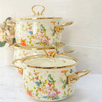 Retro Floral Enamel Soup Pot with Lid | Gas & Induction | 4 Designs | 2L–5.5L