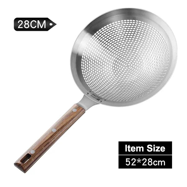 Extra Large 304 Stainless Steel Kitchen Mesh Strainer Skimmer with Sturdy Wooden Handle, Heavy-Duty Frying Strainer for Deep Frying, Boiling, Noodles, Pasta, Dumplings & Vegetables, Available in 22cm, 24cm, 26cm & 28cm Sizes