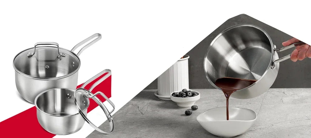 Stainless Steel Saucepan, 16cm/1QT – Induction Compatible with Glass Lid, great for boiling, steaming, and cooking sauces, soups, and small portions.
