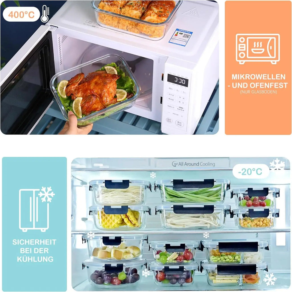 Borosilicate Glass Food Storage Containers with Snap-Lock Lids – BPA-Free, Microwave & Dishwasher Safe, Stackable, Available in 2, 4 & 6-Pack