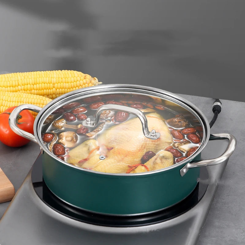 28cm Stainless Steel Stew Pot with Glass Lid – Induction Compatible, Suitable for Gas & Induction, Great for Soups, Stews, and Everyday Cooking