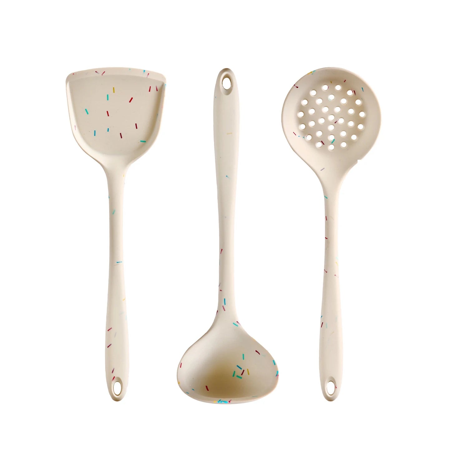 7-Piece Silicone Cooking Utensil Set – Food-Grade Silicone, Long Handle Soup Ladle, Skimmer, Stir Fry Spatula, Slotted Spatula, Spaghetti Server, Rice Spoon, Spoon Spatula, High Temperature Resistant, Great for Cooking and Baking 3-Piece Set — Ladle + Skimmer + Spatula