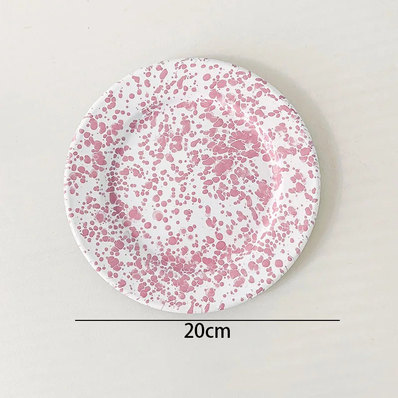 Retro Enamel Dinnerware | Splash Ink Pattern | Plates, Bowls, Cups & Spoons | Assorted Designs D-plate