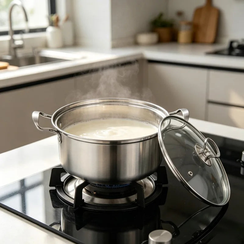 6-Piece Stainless Steel Cookware Set – Nonstick Soup Pots with Lids, 3 Pots & 3 Lids for Everyday Cooking